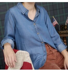 Blu pepper Chambray Collar 3/4 Slv Shirt