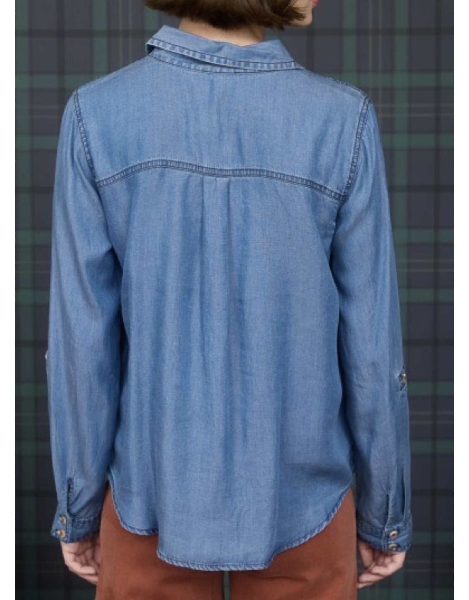 Blu pepper Chambray Collar 3/4 Slv Shirt