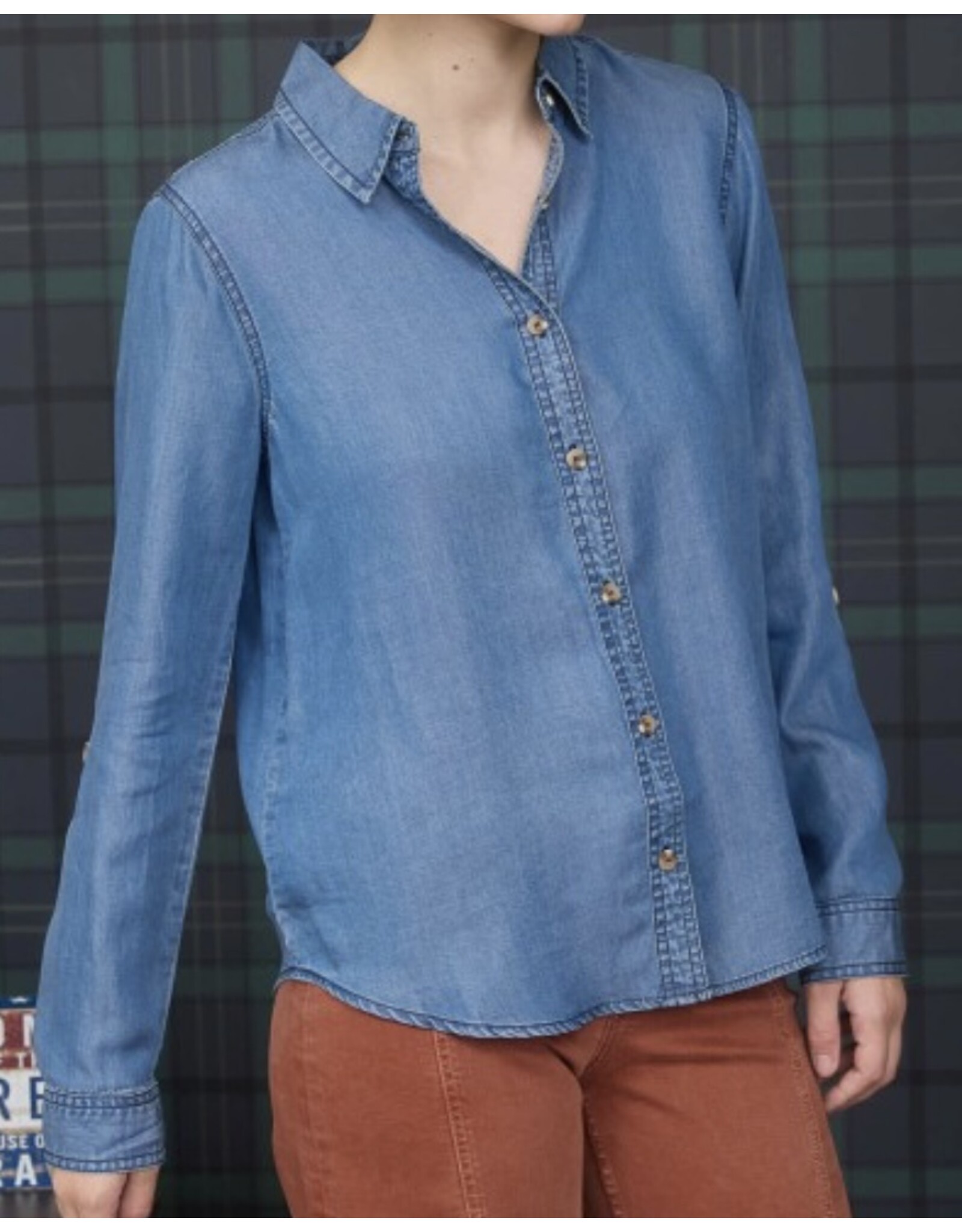 Blu pepper Chambray Collar 3/4 Slv Shirt