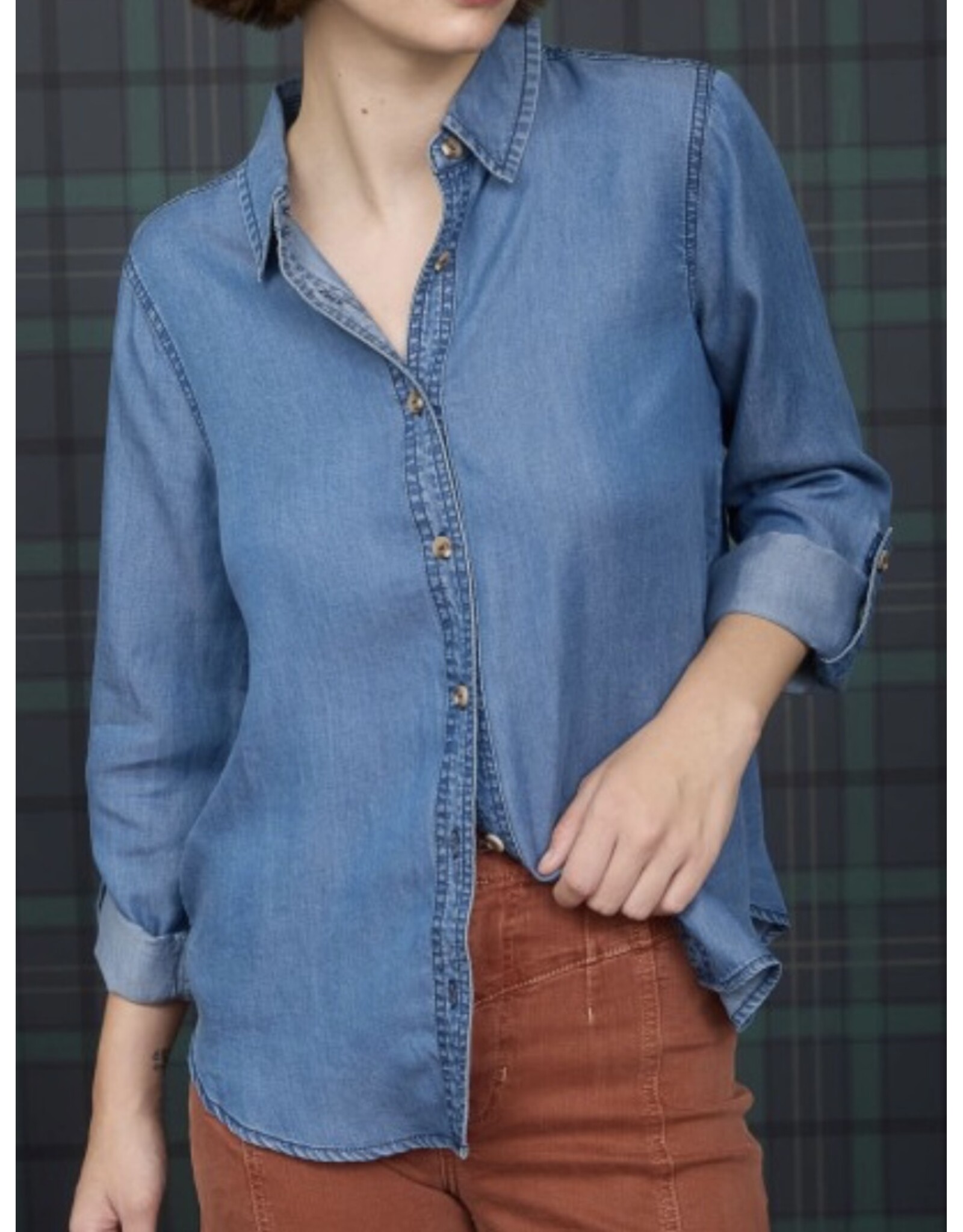 Blu pepper Chambray Collar 3/4 Slv Shirt