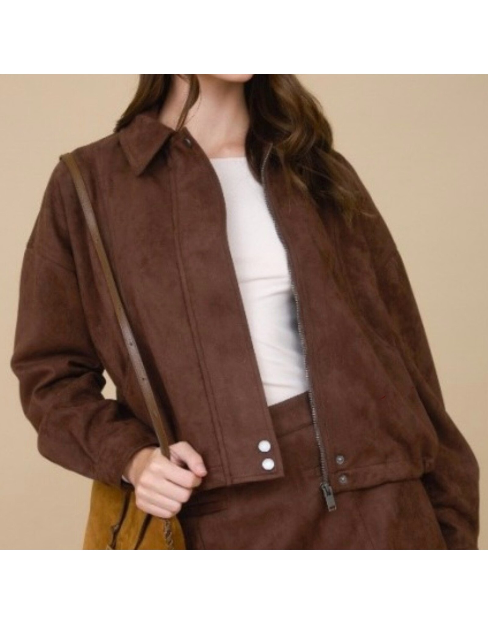 Suede Collared Zip-up