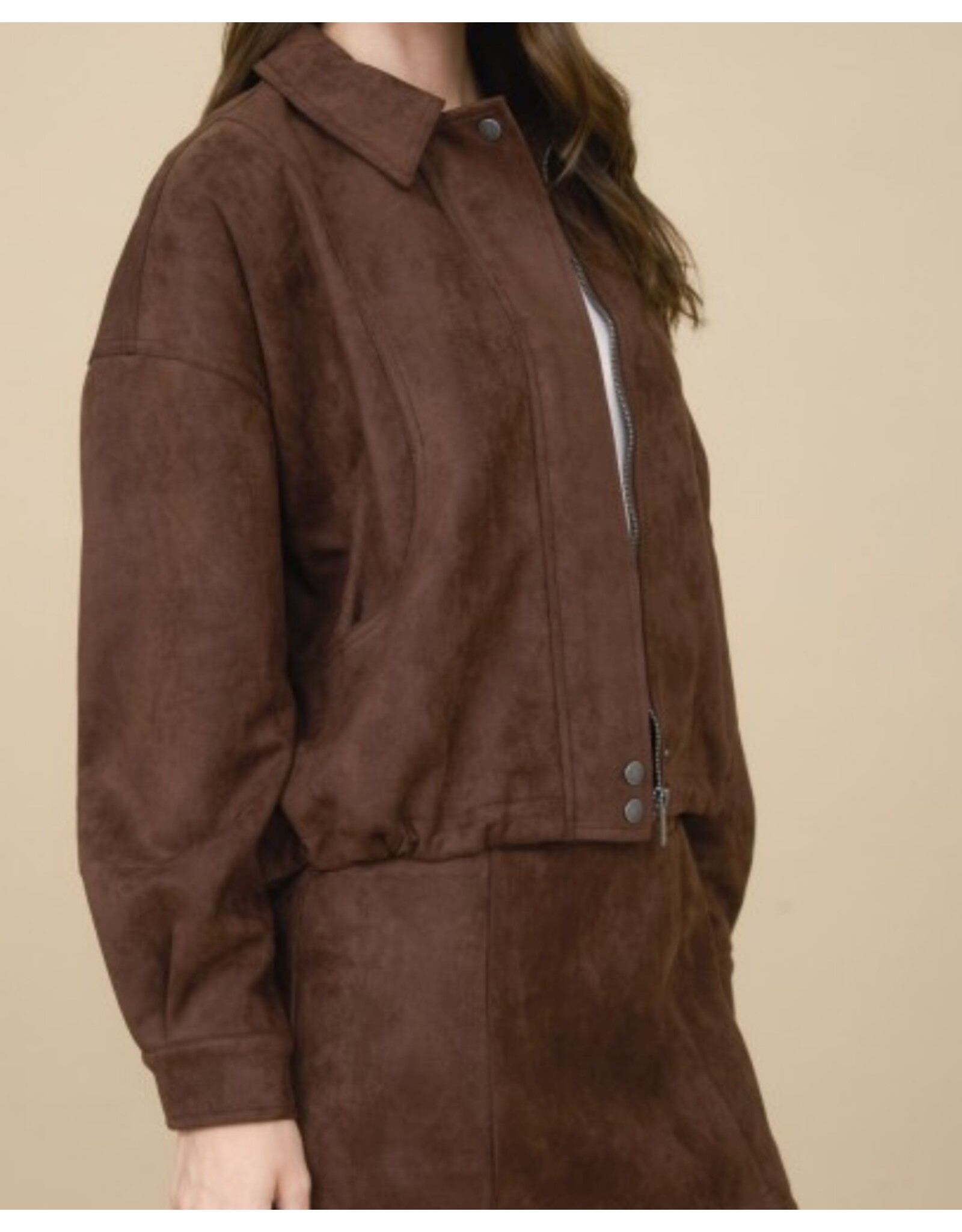 Suede Collared Zip-up