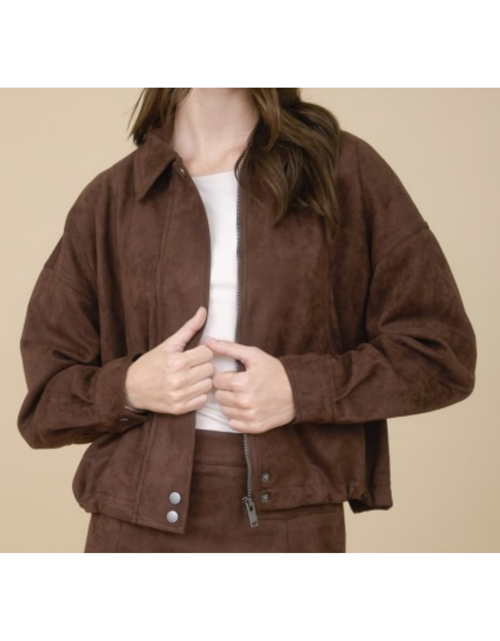 Suede Collared Zip-up