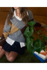 Grey Argyle V Neck Sweater