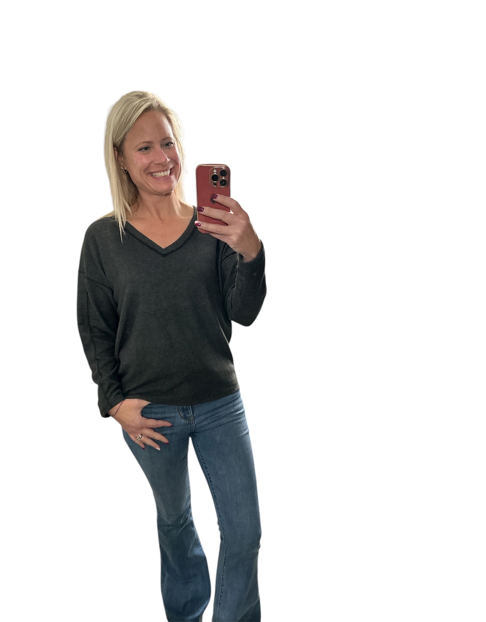 Brushed V neck sweatshirt