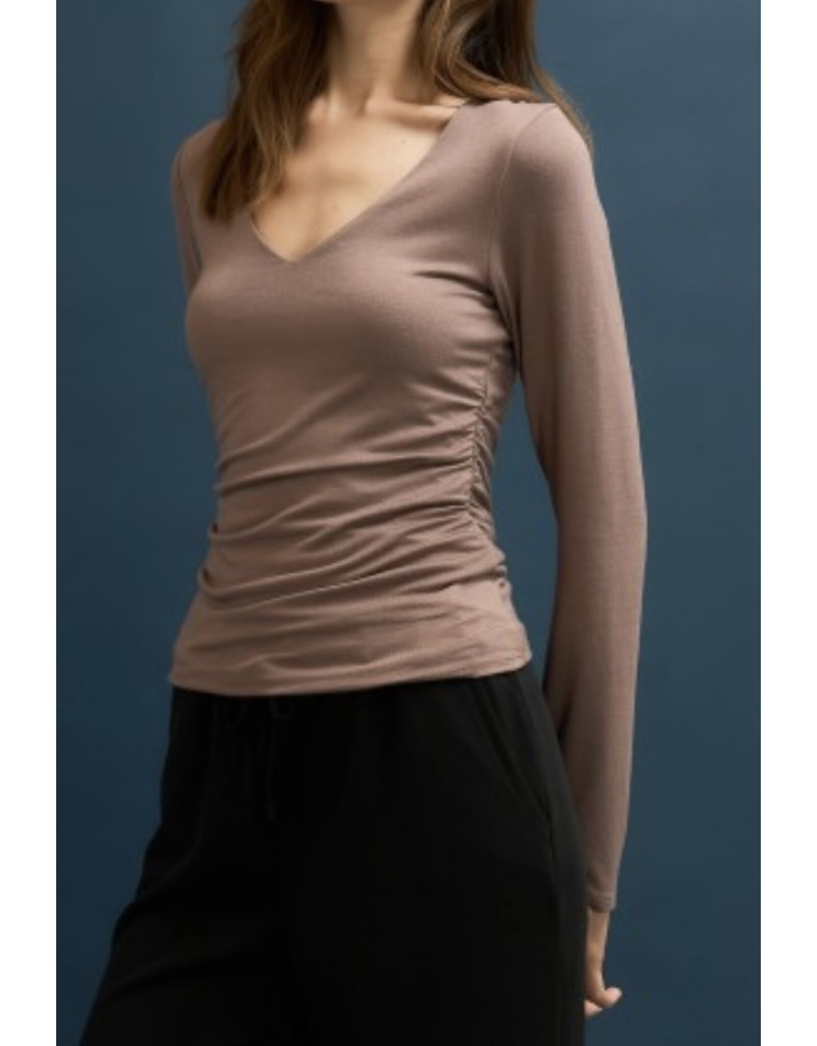 V neck Side Ruched Top
