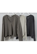 V neck side slit brushed top