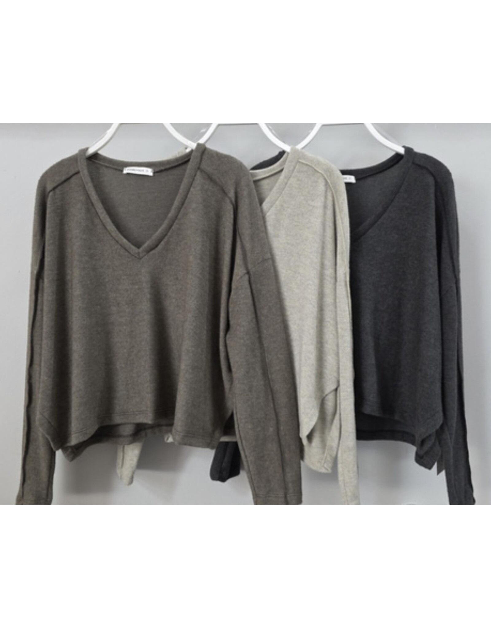 V neck side slit brushed top