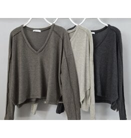 V neck side slit brushed top