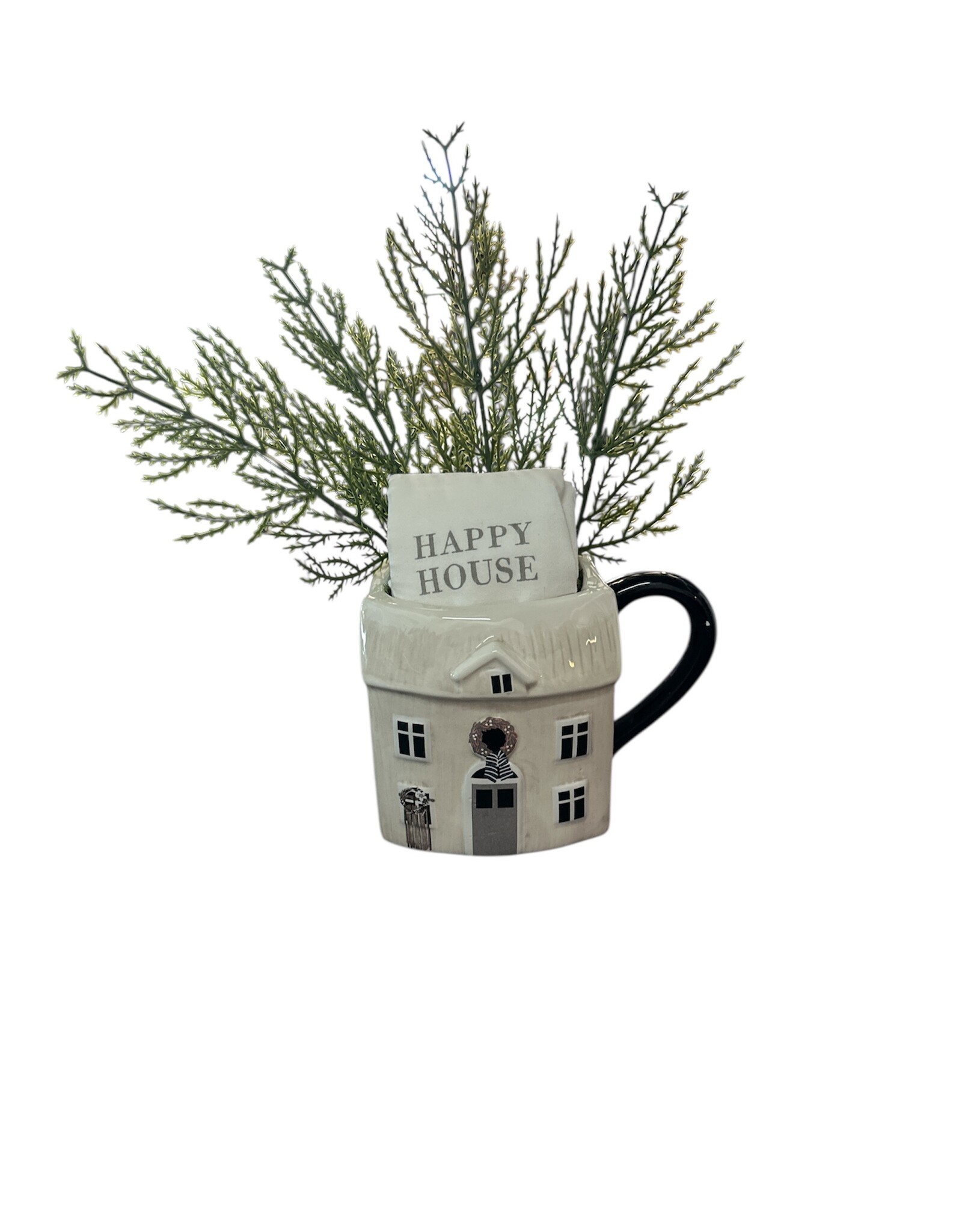 Happy House mug with kitchen towel