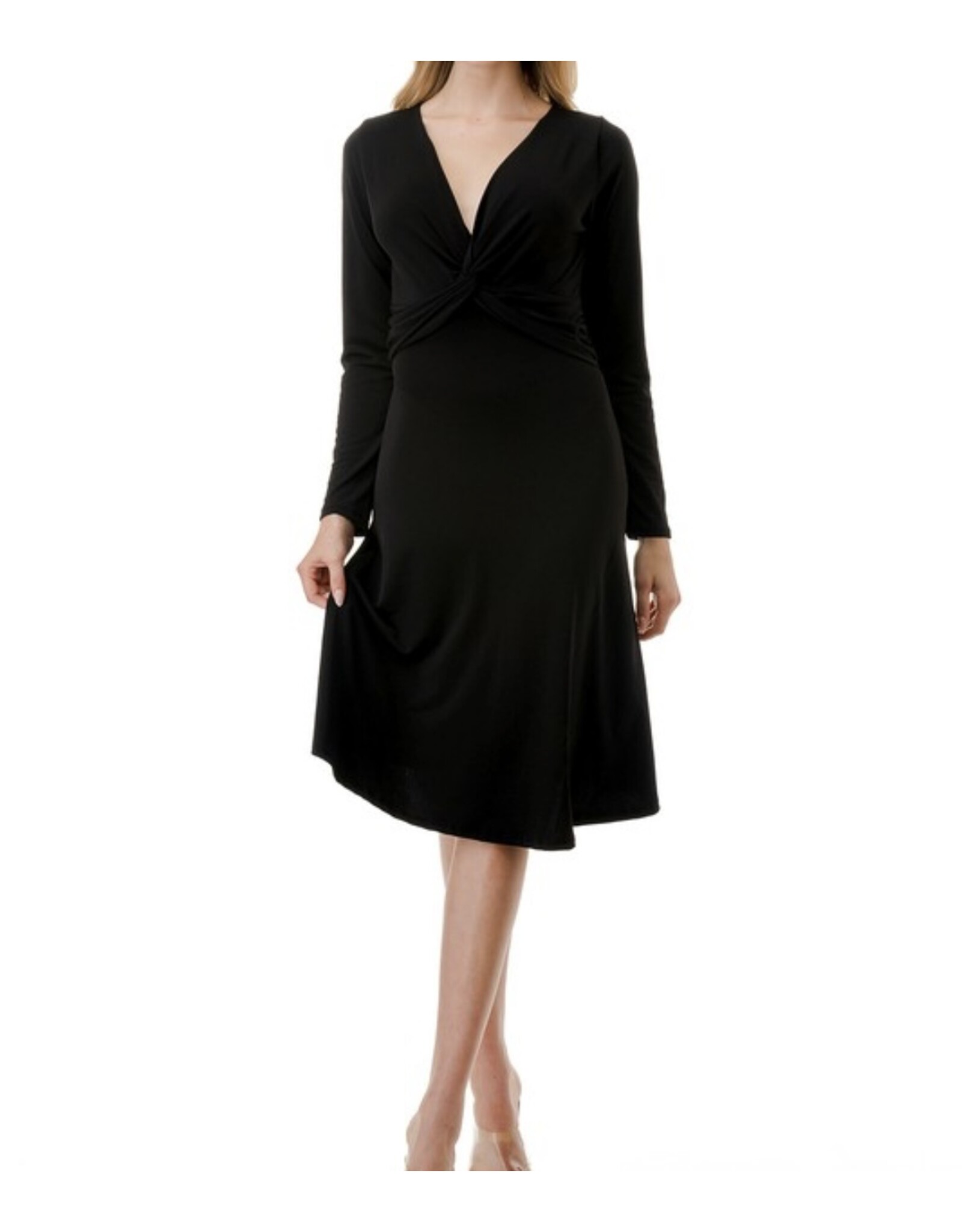 Black Long Sleeve Twist Dress