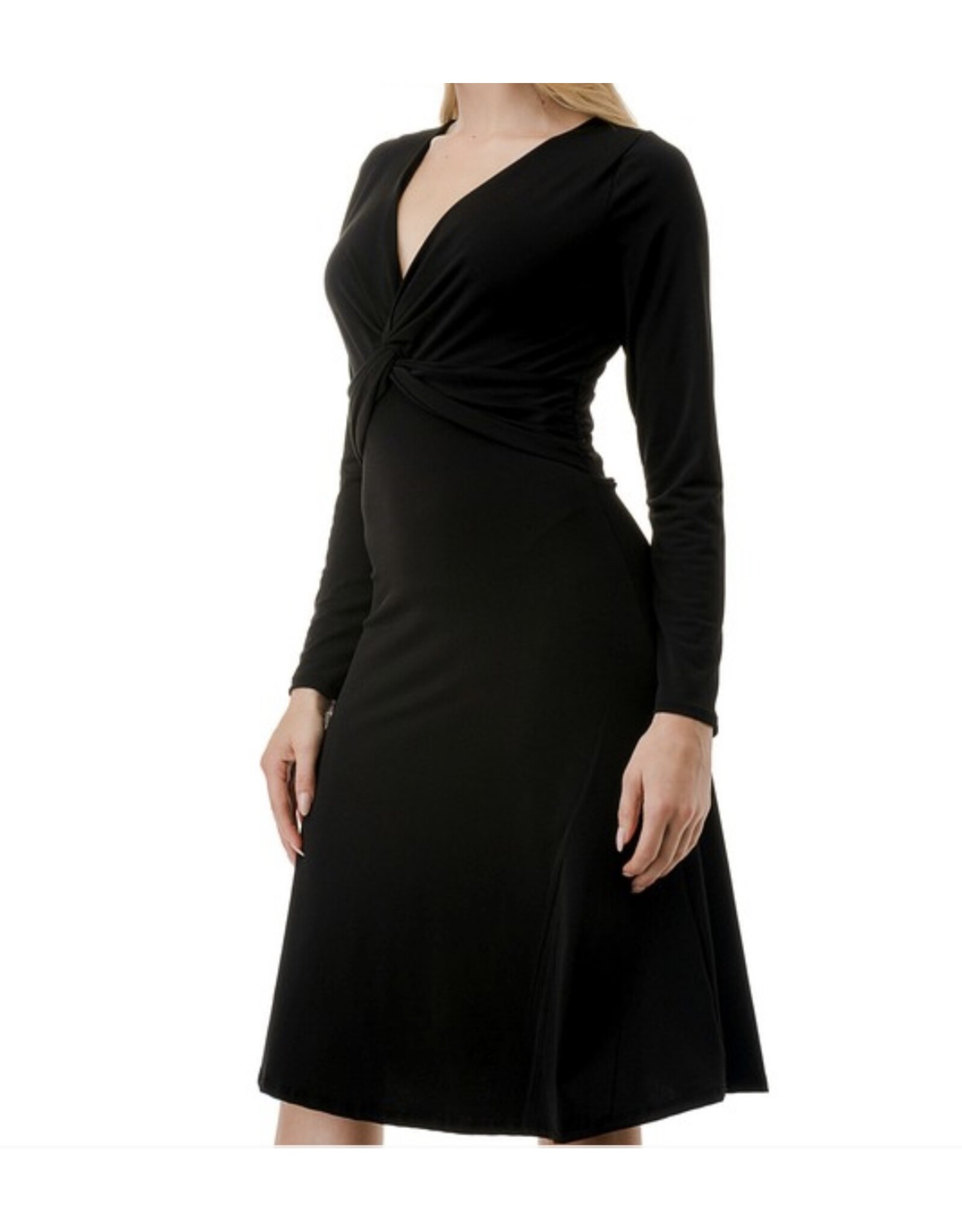 Black Long Sleeve Twist Dress