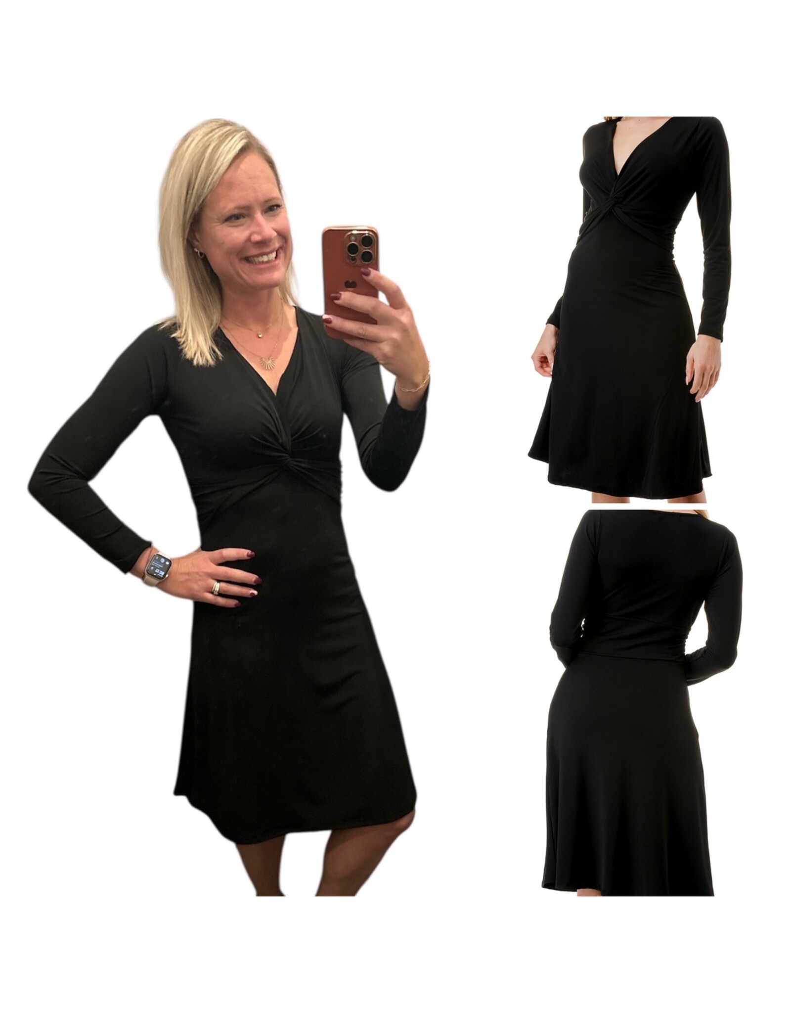 Black Long Sleeve Twist Dress