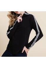 super lady Black & White Long Slv Mock Neck Top