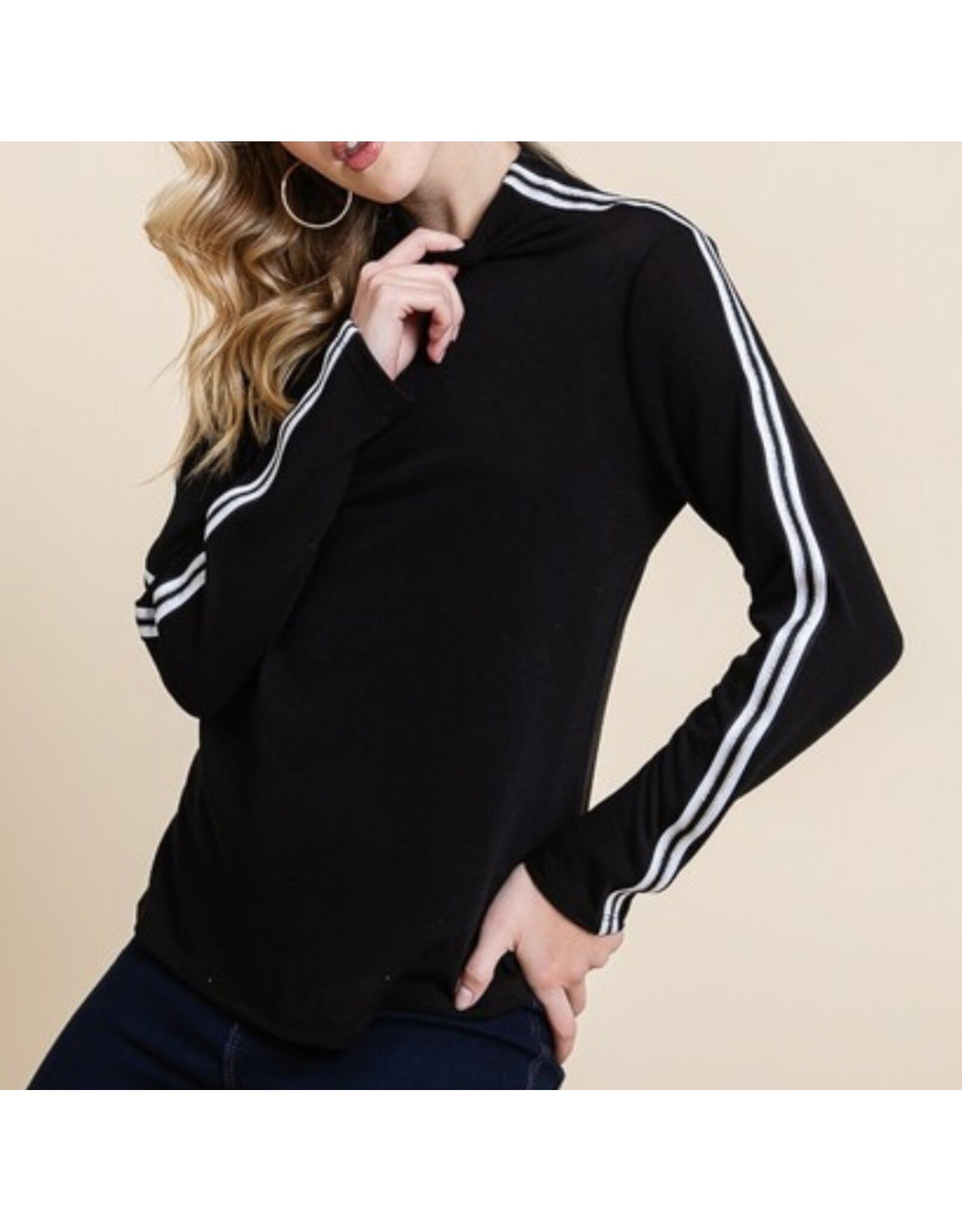 super lady Black & White Long Slv Mock Neck Top