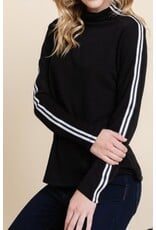 super lady Black & White Long Slv Mock Neck Top