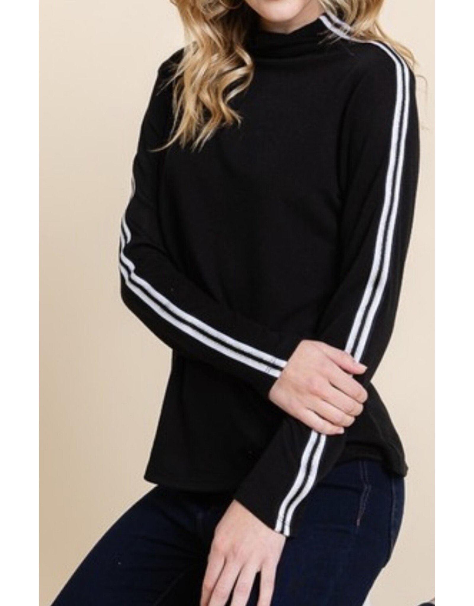 super lady Black & White Long Slv Mock Neck Top