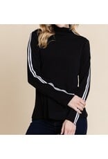 super lady Black & White Long Slv Mock Neck Top