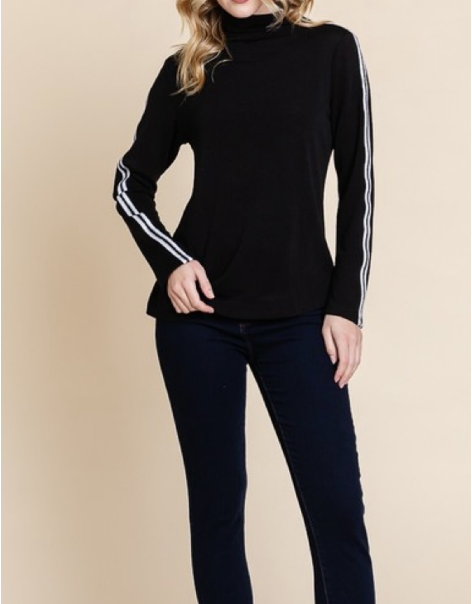 super lady Black & White Long Slv Mock Neck Top