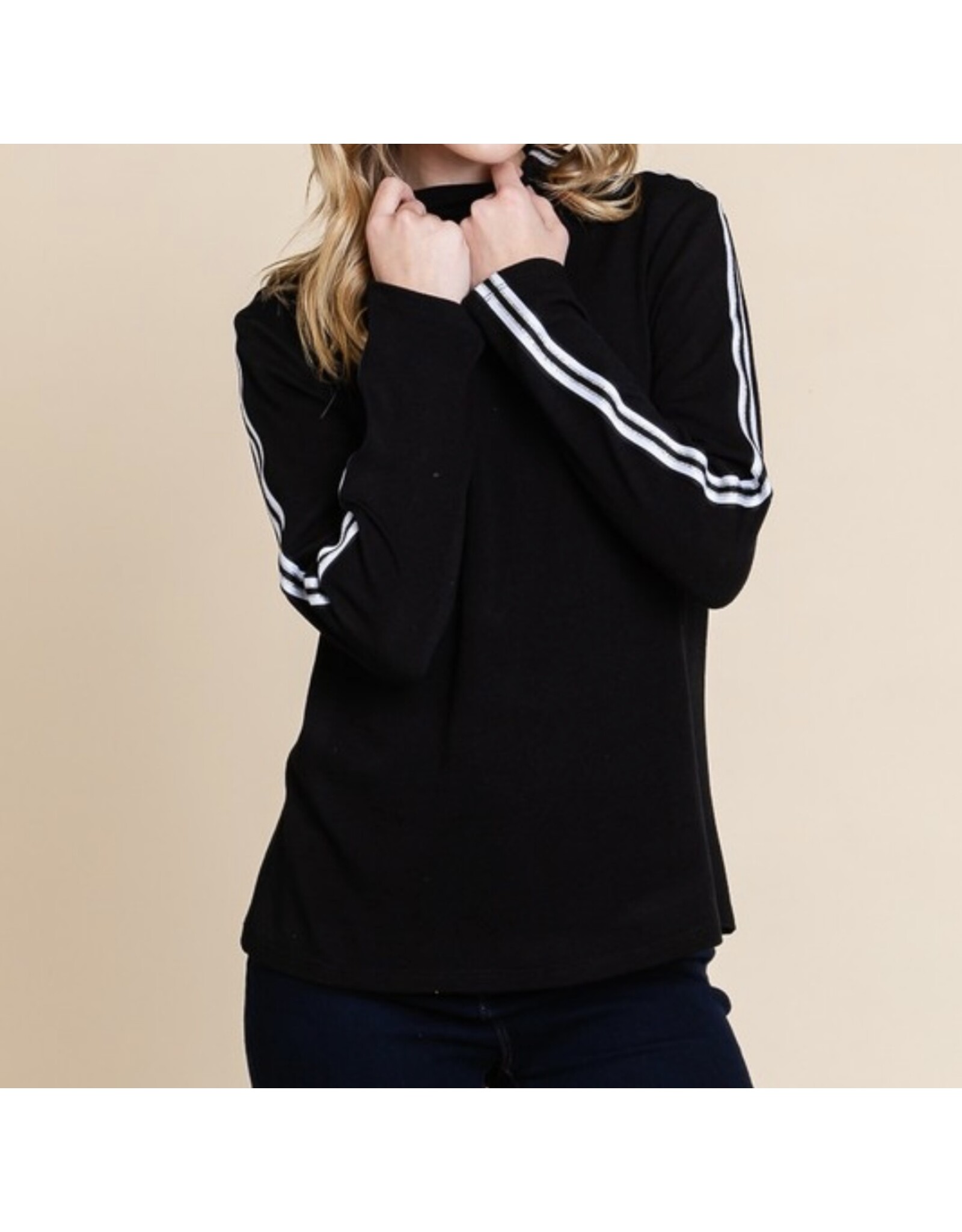 super lady Black & White Long Slv Mock Neck Top