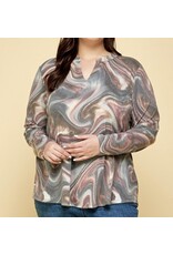 Plus Pink/Grey Marble Tie Dye Top