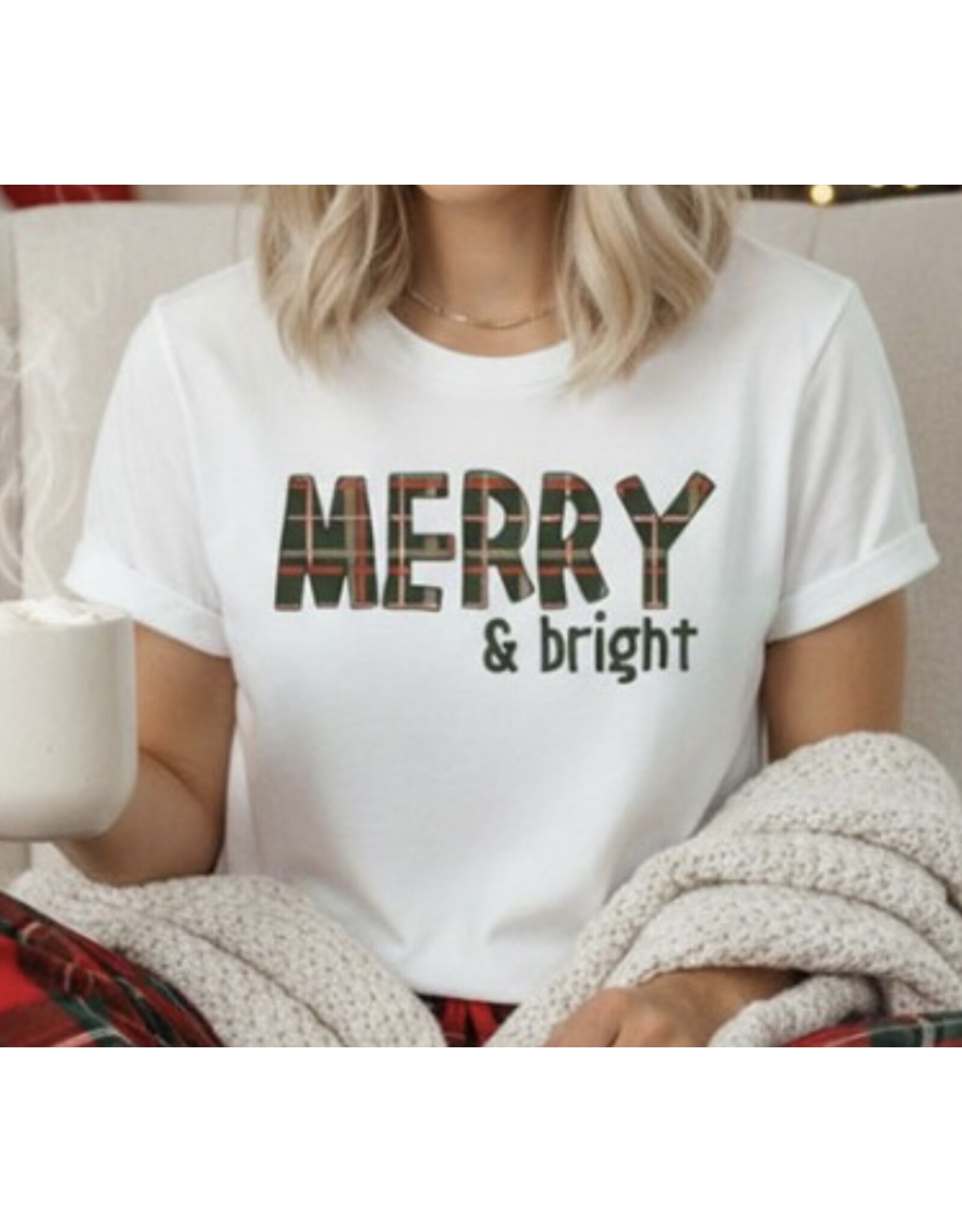 Merry & Bright plaid tee