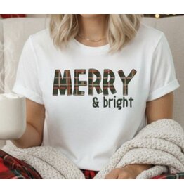 Merry & Bright plaid tee