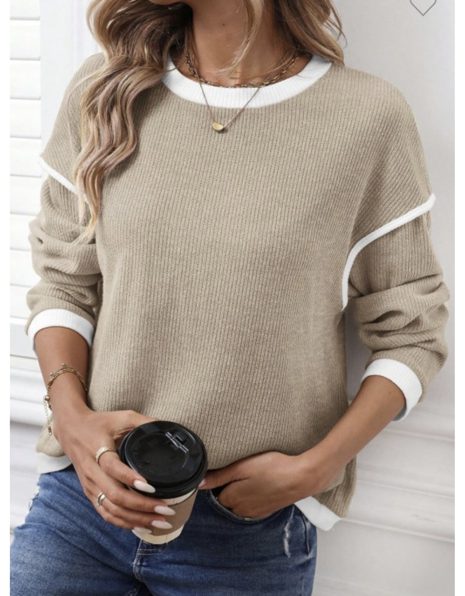 LATA Contrast trim knit sweater