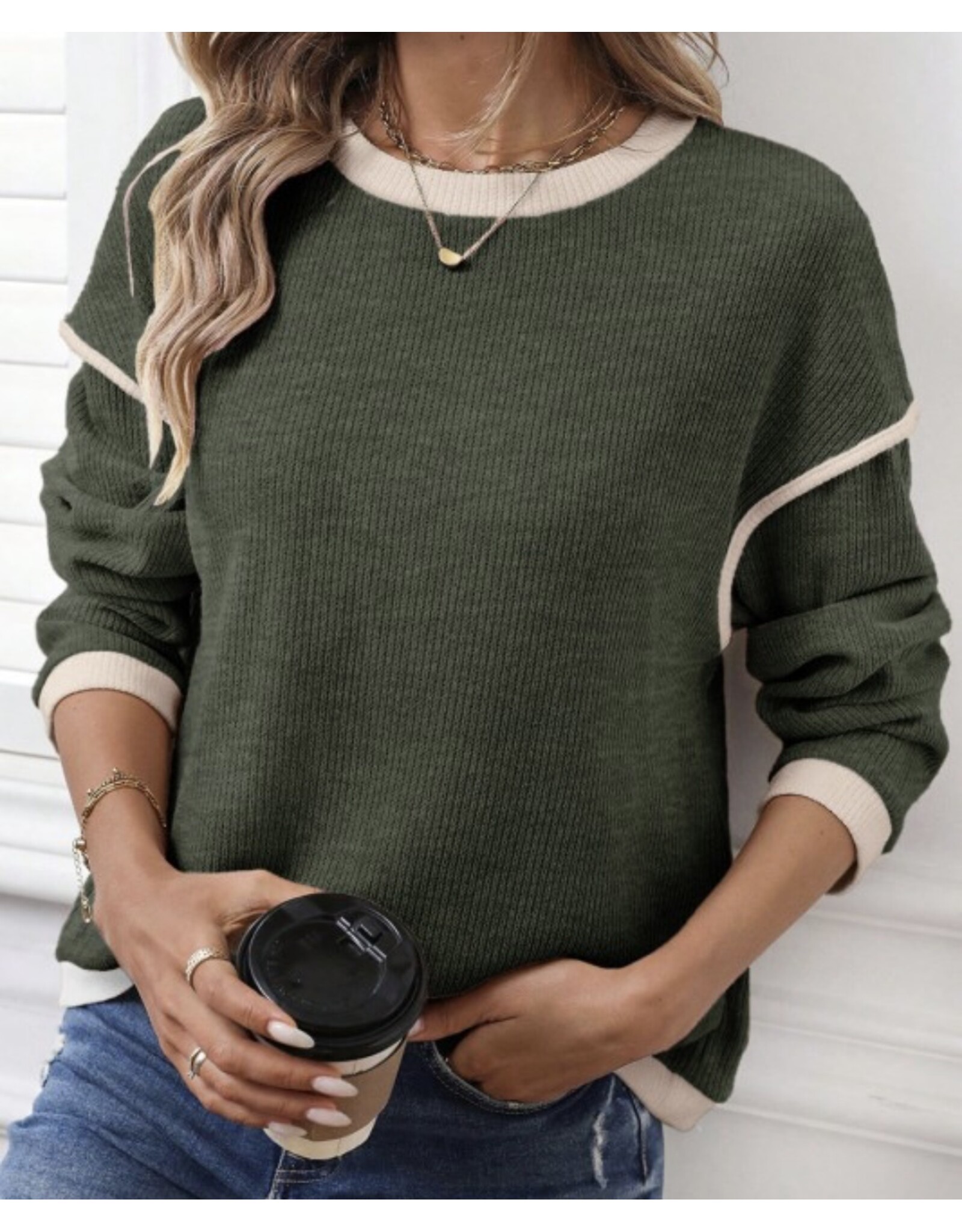 LATA Contrast trim knit sweater