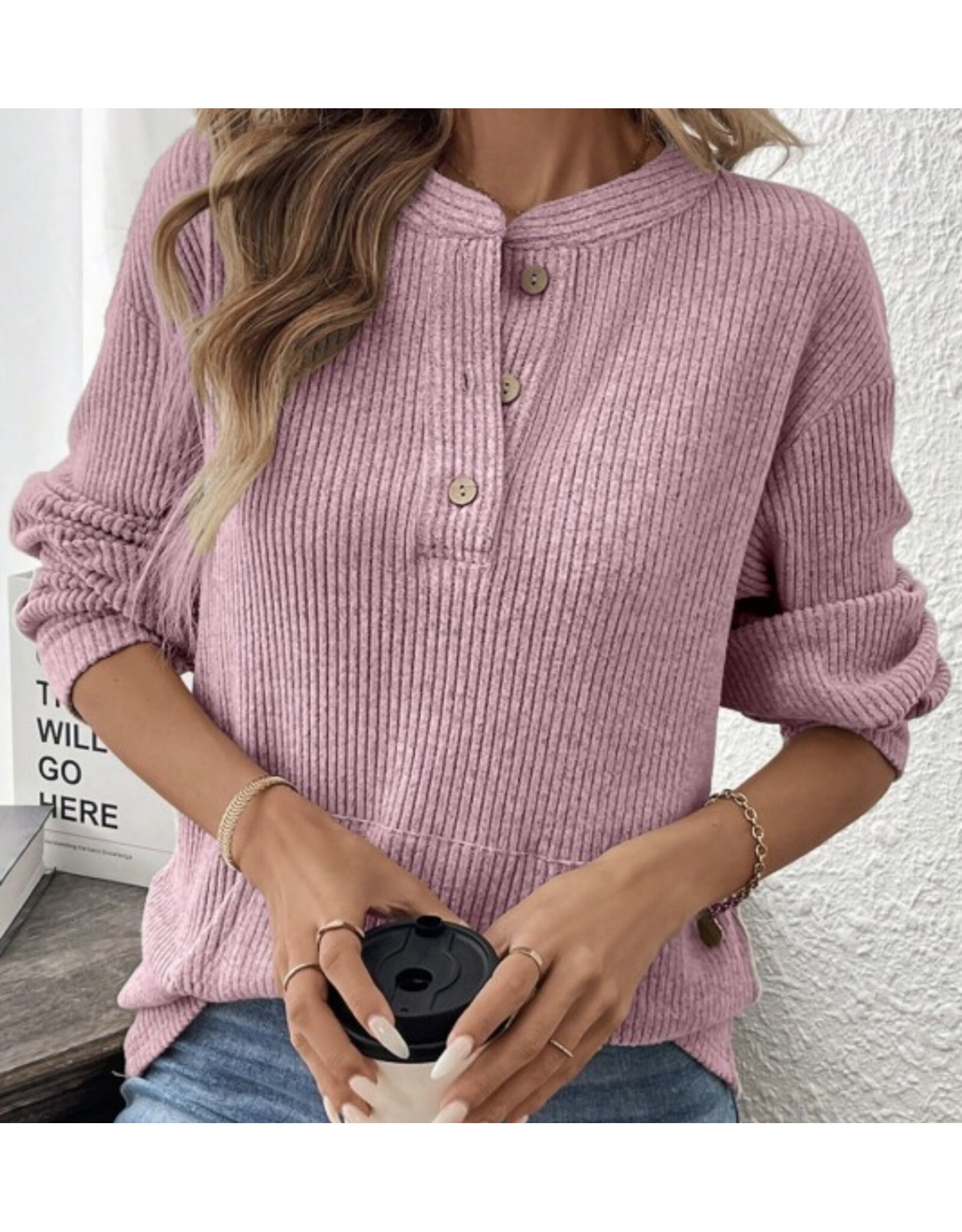 LATA Ribbed henley knit top