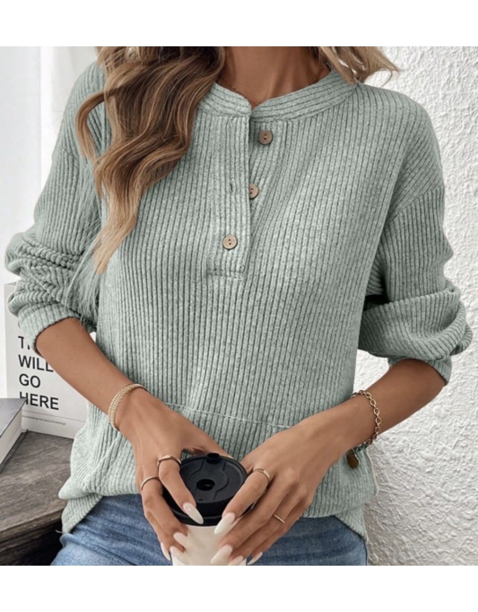 LATA Ribbed henley knit top