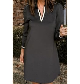 LATA Black and White v neck collared dress