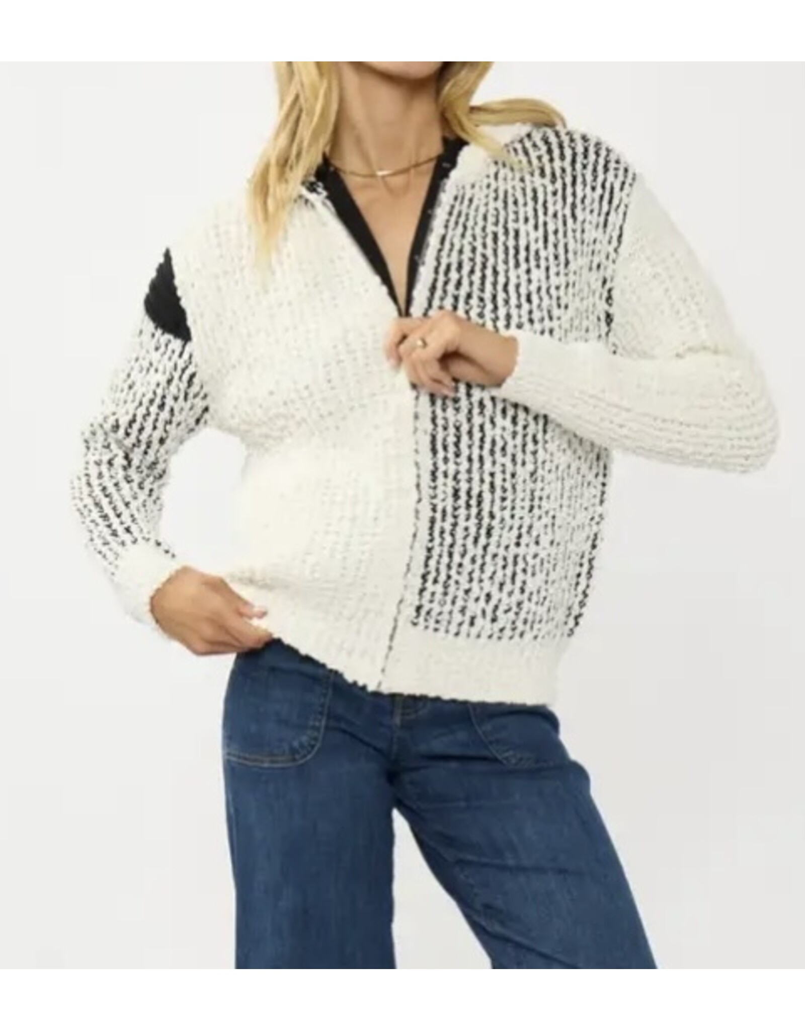 Lovestitch Cream & Black Popcorn Knit Sweater