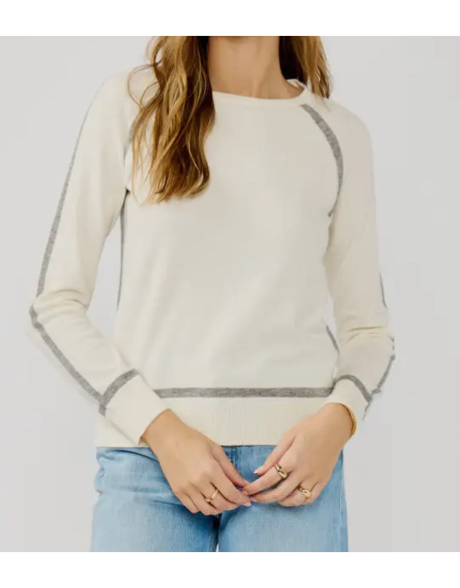 Lovestitch Cream/Gray Contrast Stitch Crew