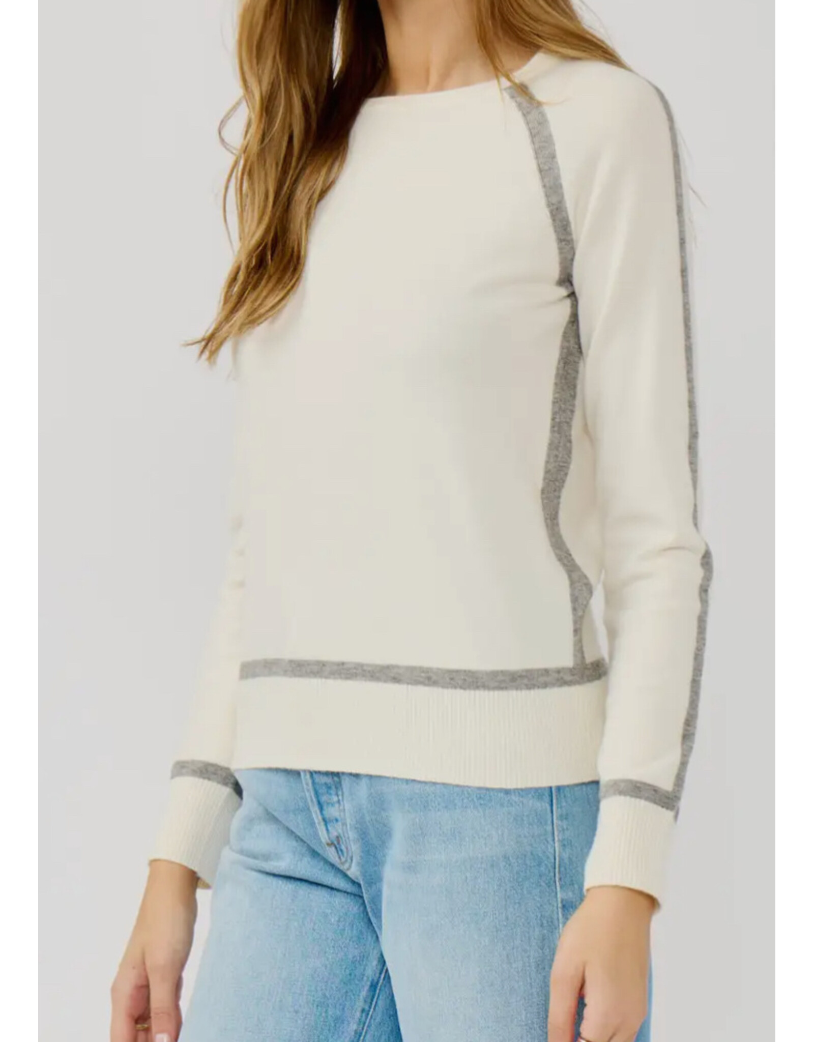 Lovestitch Cream/Gray Contrast Stitch Crew