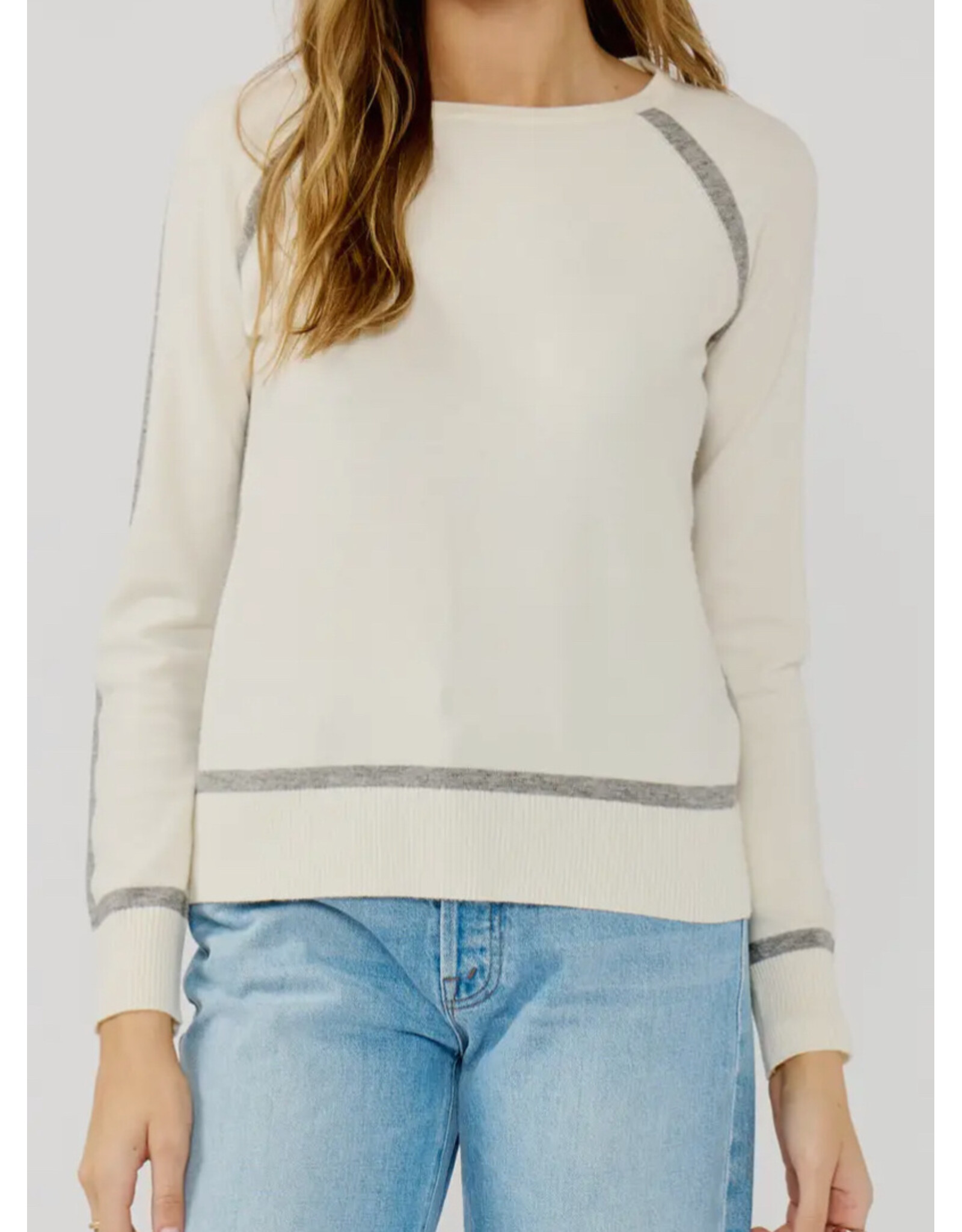 Lovestitch Cream/Gray Contrast Stitch Crew