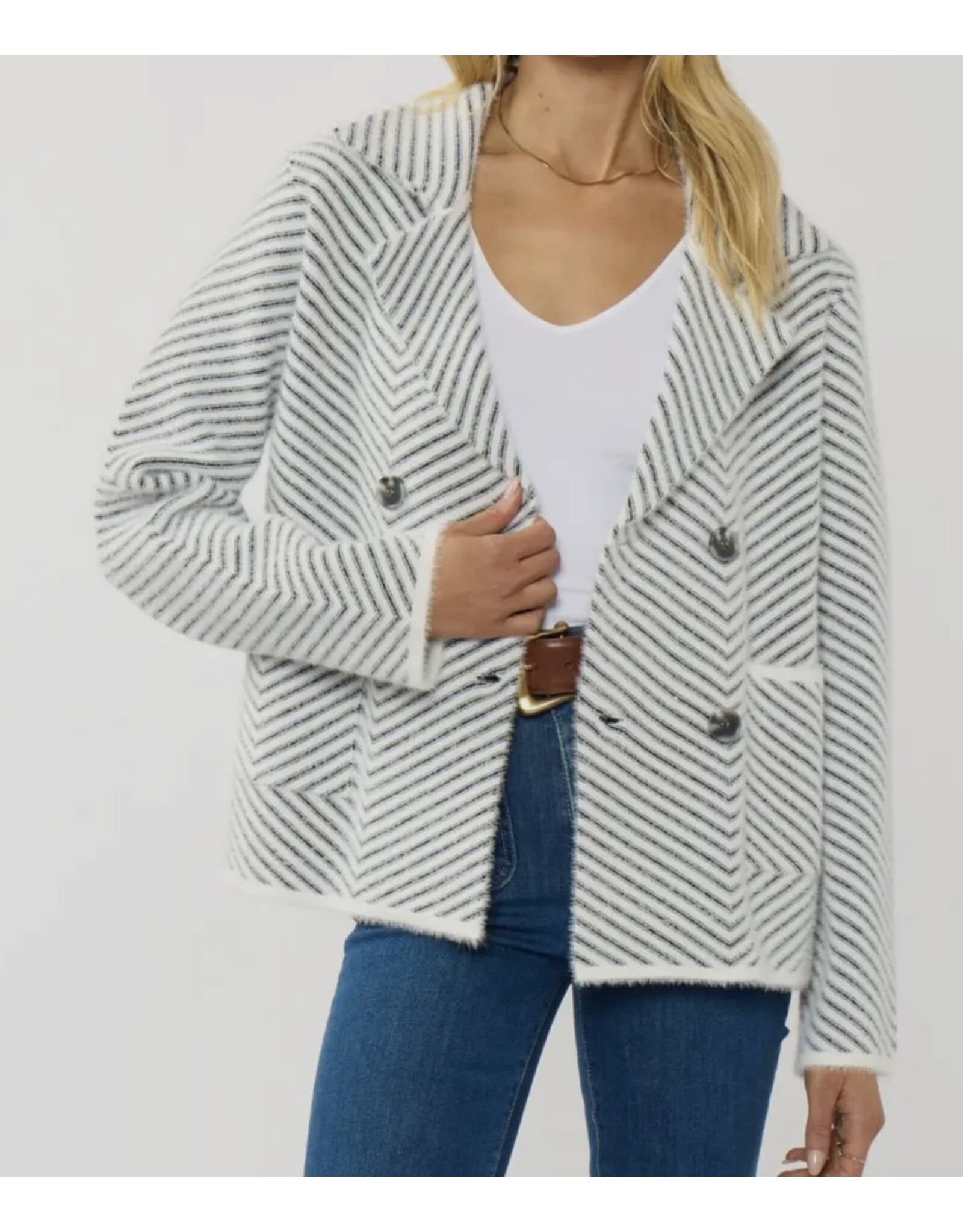 Lovestitch Chevron stripe button up sweater
