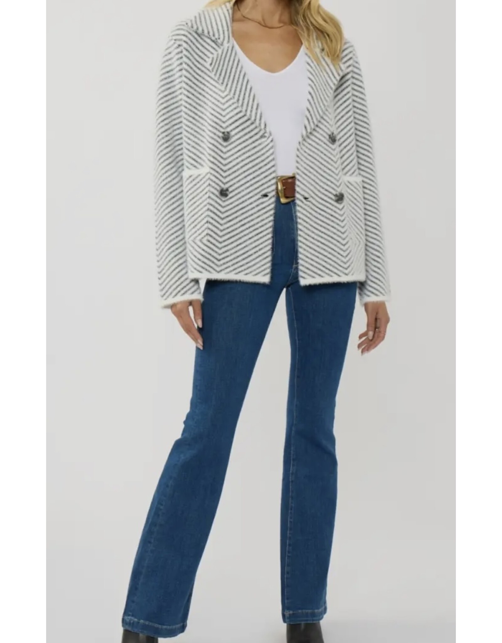 Lovestitch Chevron stripe button up sweater