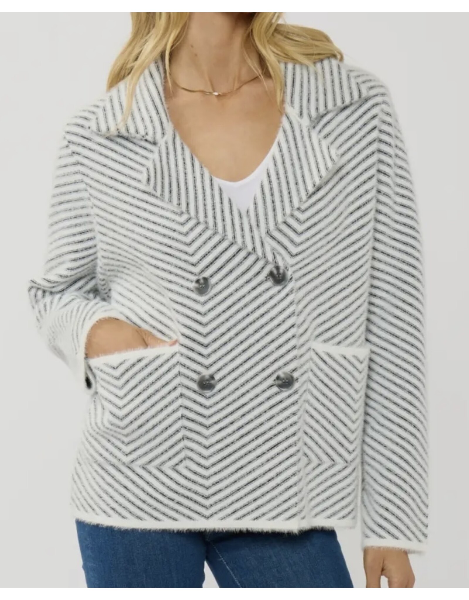 Lovestitch Chevron stripe button up sweater