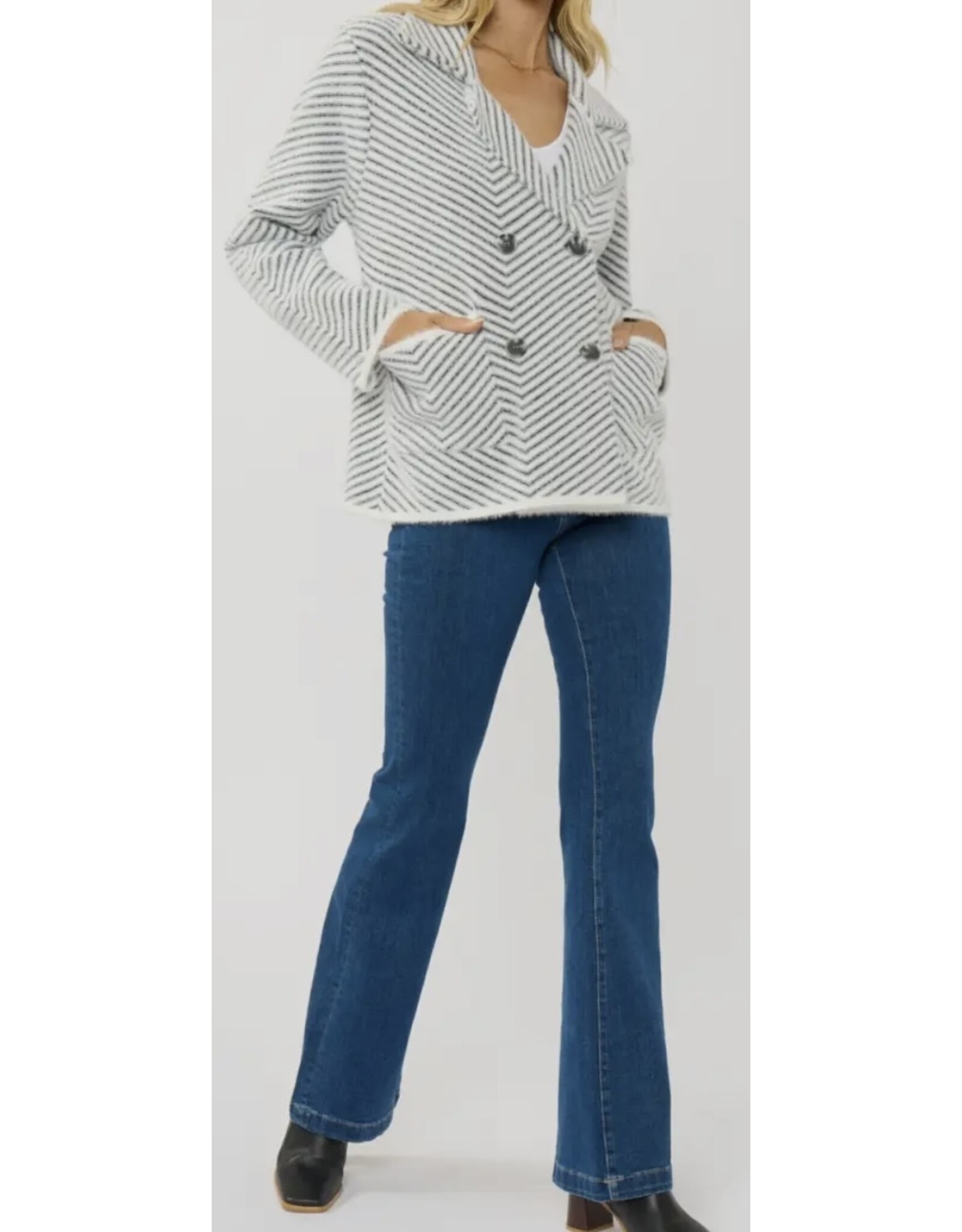 Lovestitch Chevron stripe button up sweater