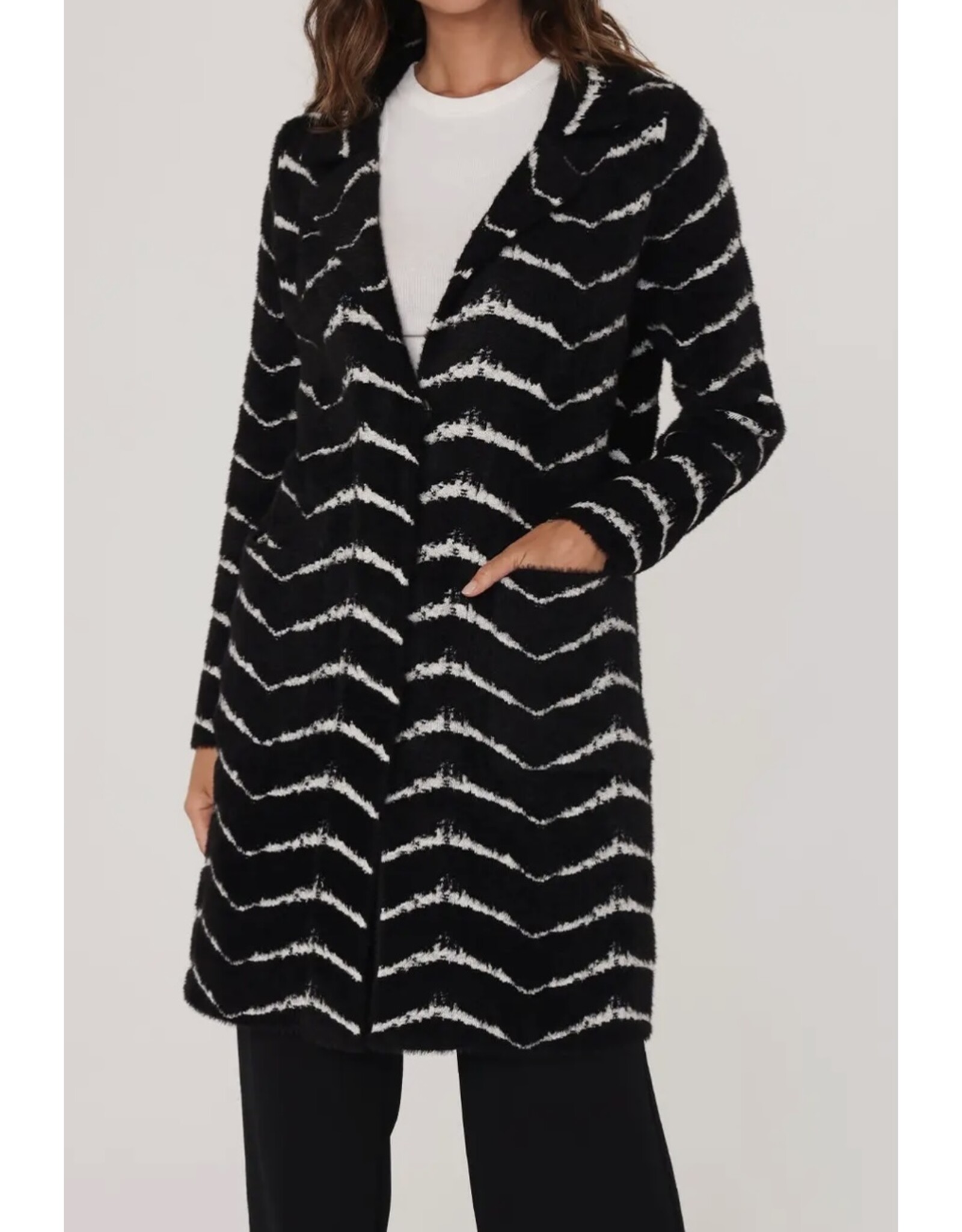 Fuzzy Chevron Long Cardigan Jacket