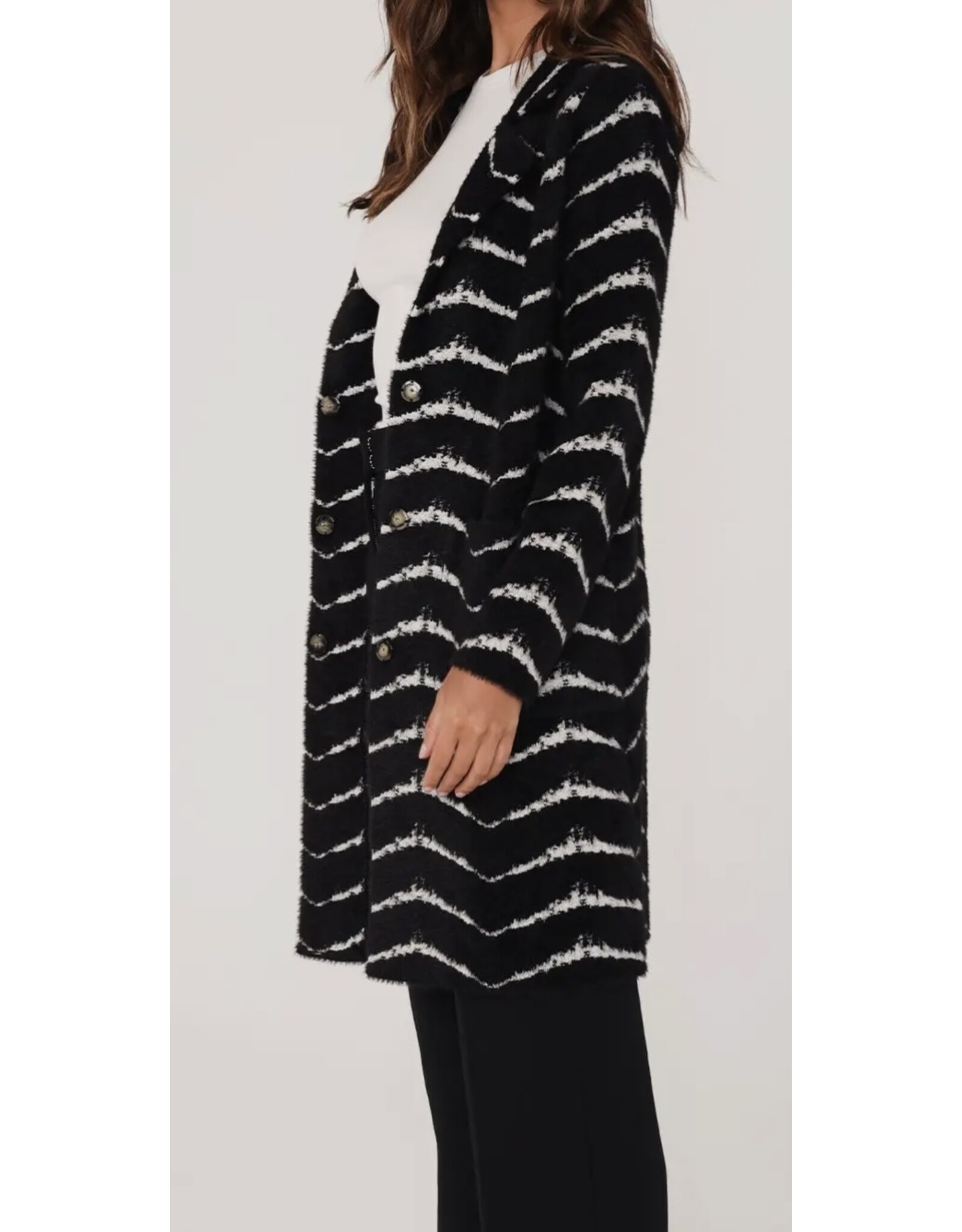 Fuzzy Chevron Long Cardigan Jacket