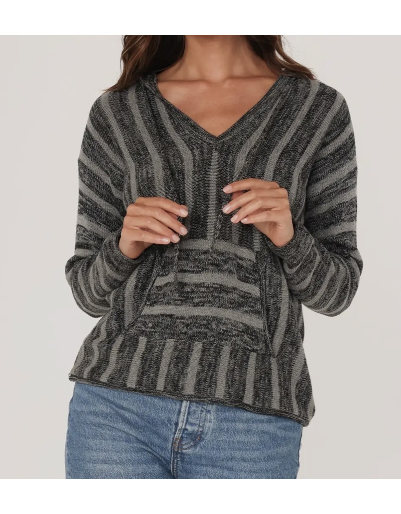 Grey Striped Hooded Pullover
