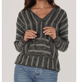 Grey Striped Hooded Pullover