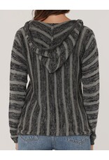 Grey Striped Hooded Pullover