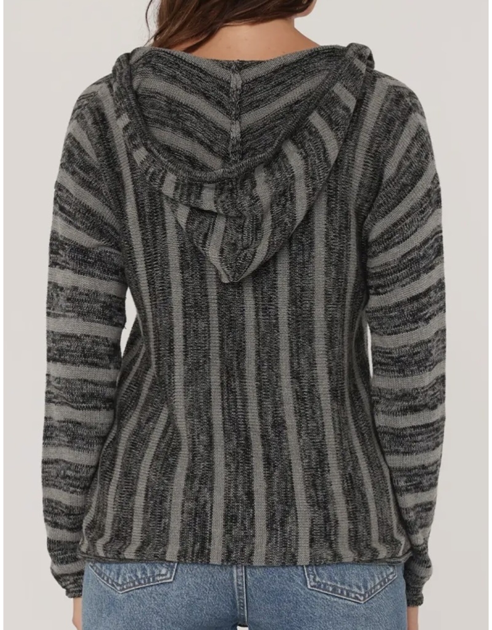 Grey Striped Hooded Pullover