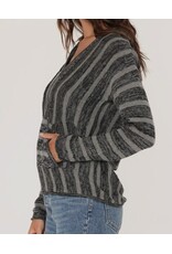 Grey Striped Hooded Pullover