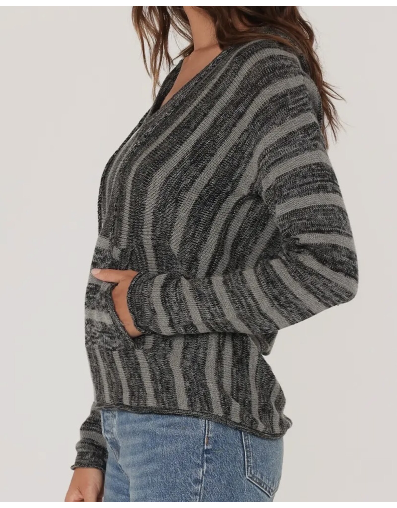 Grey Striped Hooded Pullover