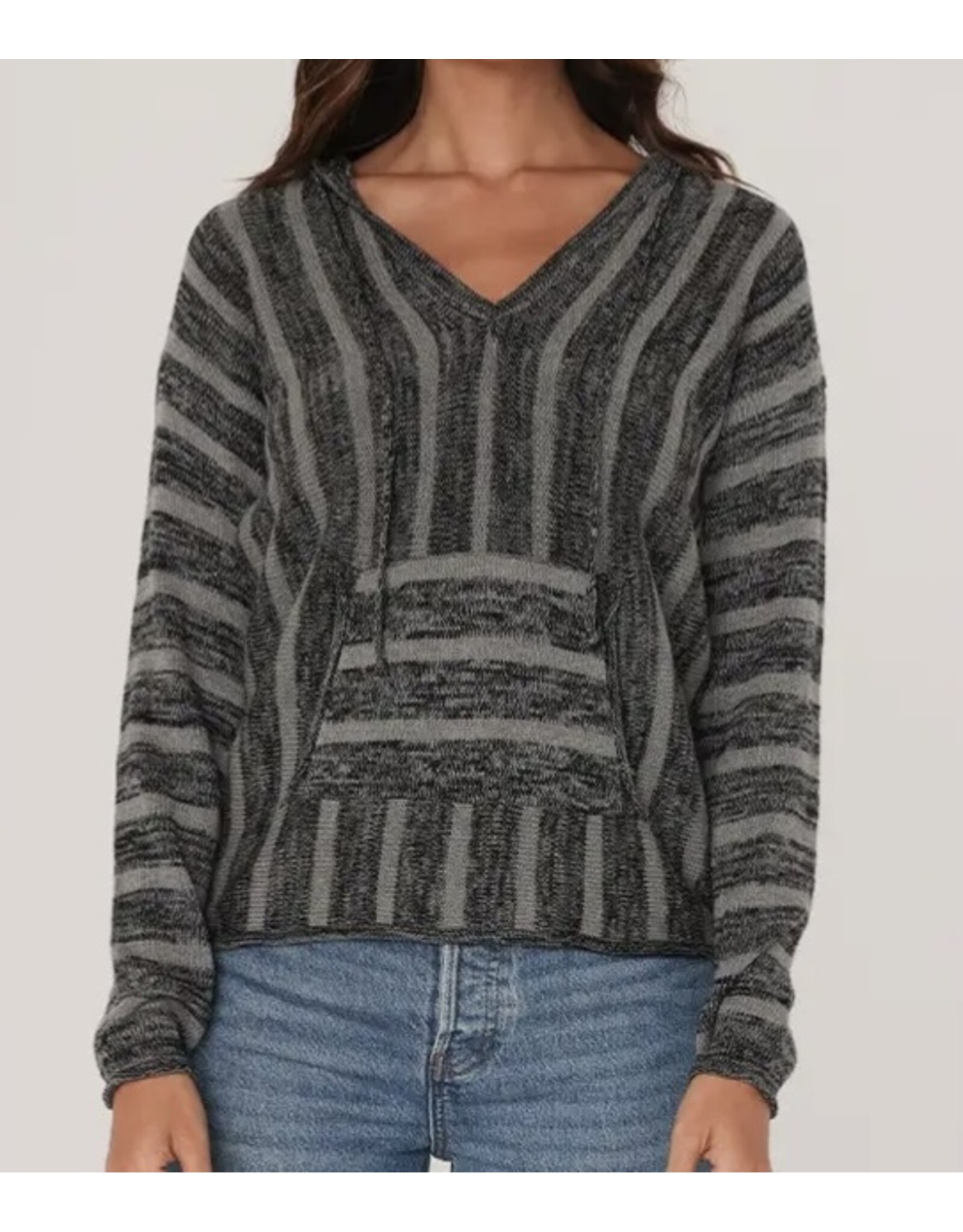 Grey Striped Hooded Pullover