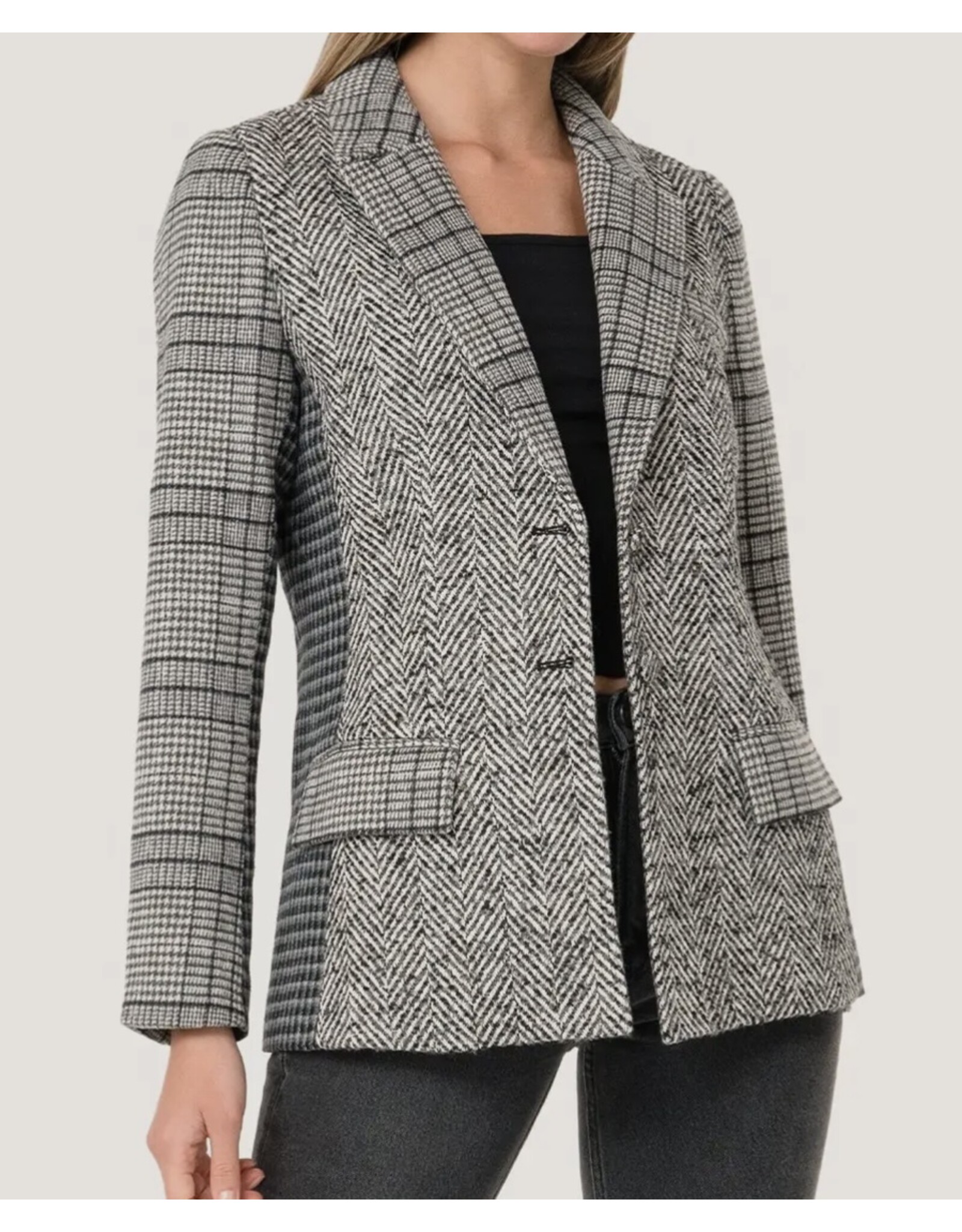 Plaid Patchwork Single-Breasted Blazer